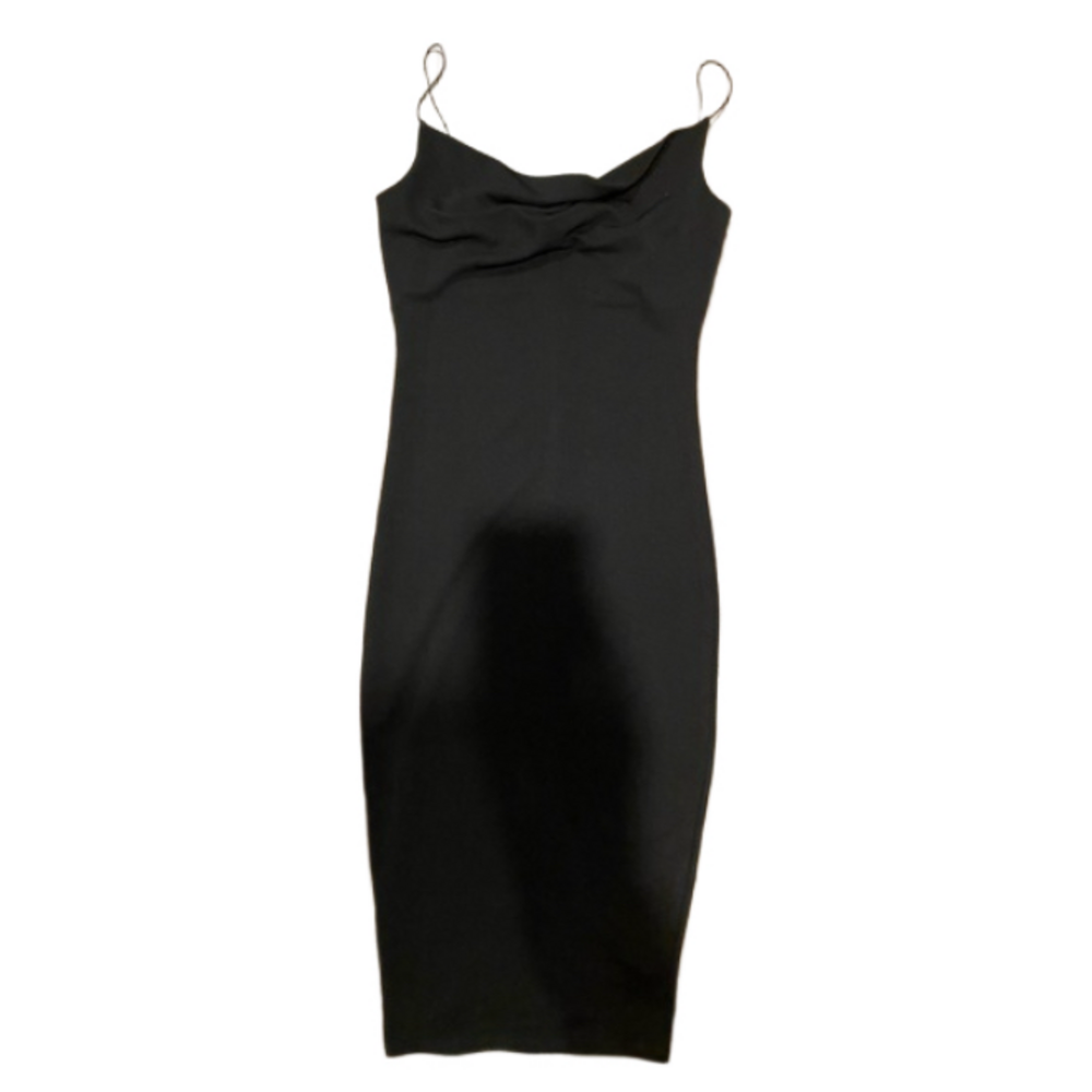 NWT Y2K Revamped Black Cowl Neck Stretch Midi Slip Dress Size Medium Party